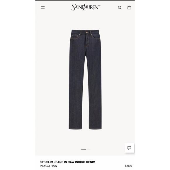 Saint Laurent 90'S SLIM JEANS IN RAW INDIGO DENIM NWT’s, Sz 31/8 Sold Out on YSL - Picture 1 of 9